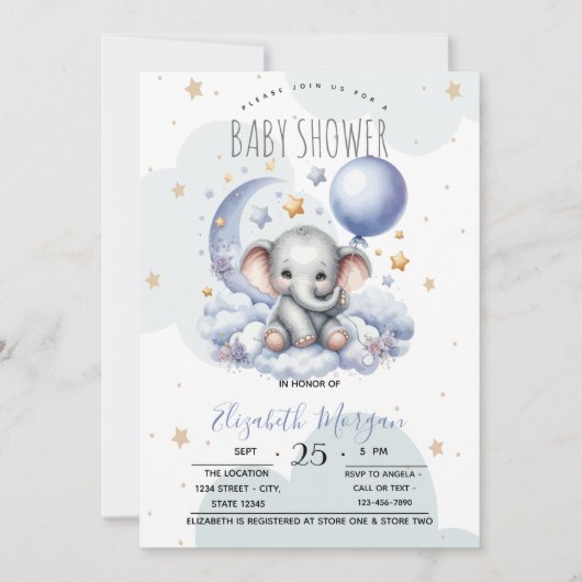 Sterren Maan Wolken Teddybeer Baby Shower Kaart (Voorkant)