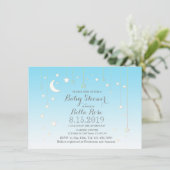 Sterren maanblauwe jongen baby shower uitnodiging (Staand voorkant)