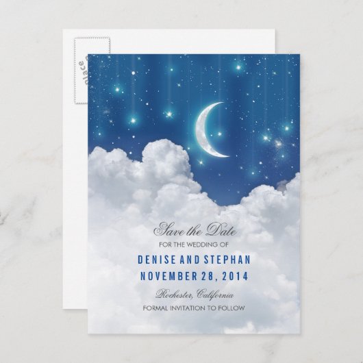 Sterren & maanlichten Save the Date Briefkaarten (Voorkant / Achterkant)