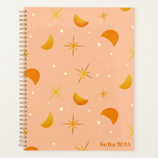 Sterren & manen Gezellige Perzik Aangepaste Naam/J Planner (Voorkant)