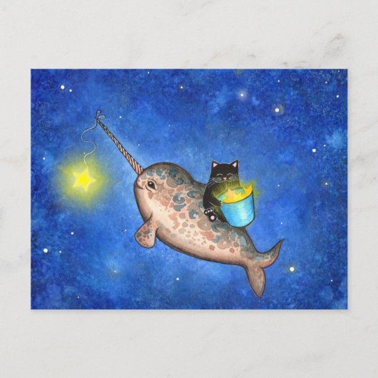 Sterren met een vriendschappelijk Narwhal Briefkaart (Voorkant)