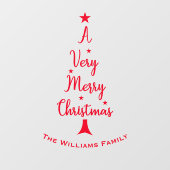 Sterren met kerstboomscript, familie rood raamsticker (Vel)