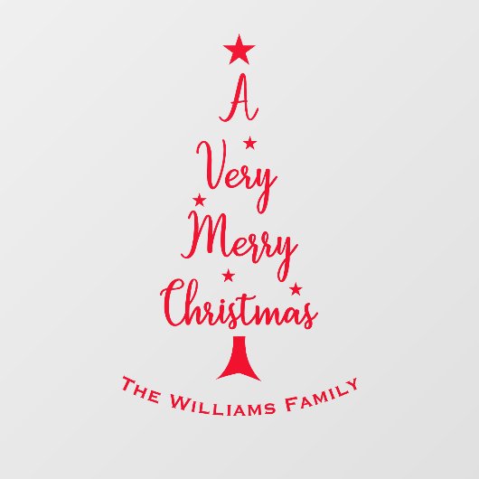 Sterren met kerstboomscript, familie rood raamsticker (Vel)