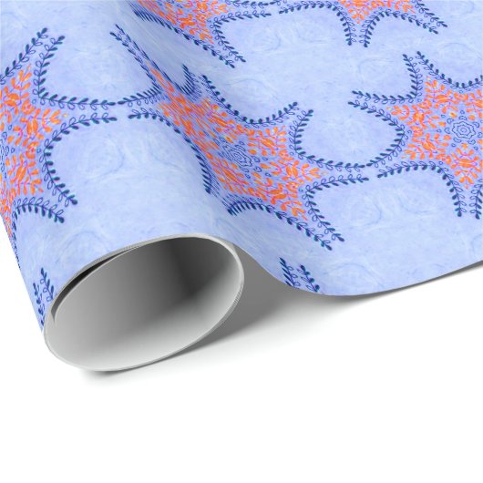 STERREN MET RODE BLAUWE BLOEMEN CADEAUPAPIER (Rol Hoek)