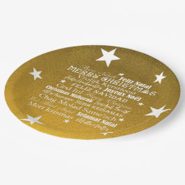 Sterren met verschillende talen van vrolijk kerstf papieren bordje