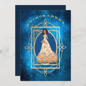 Sterren Midnight Blue Quinceañera Uitnodiging (Voorkant / Achterkant)