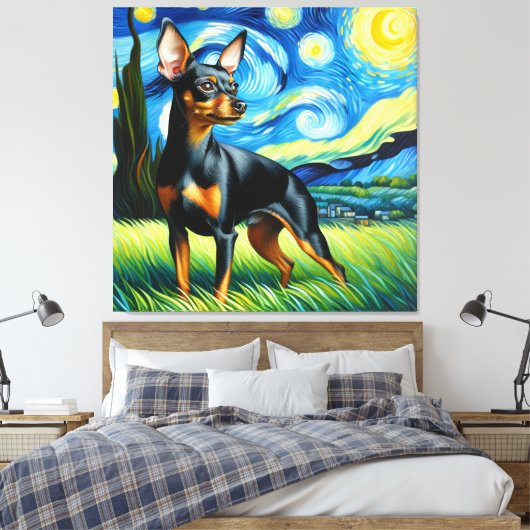 Sterren miniatuur Pinscher hondenportret Canvas Afdruk (Insitu (Slaapkamer))