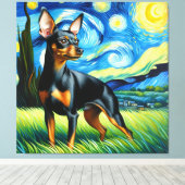 Sterren miniatuur Pinscher hondenportret Canvas Afdruk (Insitu (Houten vloer))