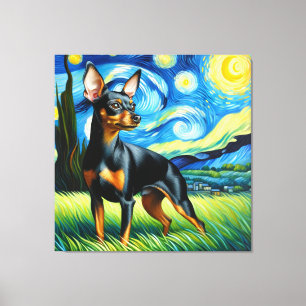 Sterren miniatuur Pinscher hondenportret Canvas Afdruk
