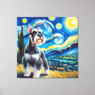Sterren miniatuur Schnauzer hondenportret Canvas Afdruk