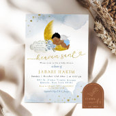 Sterren Moon Blue African Angel Boy Baby shower Kaart