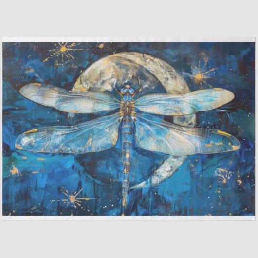 Sterren Moon Blue Dragonfly  Decoupage Tissuepapier (Voorkant)