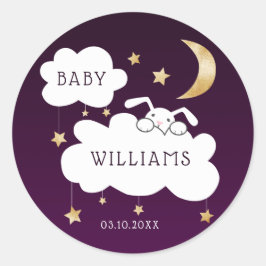 Sterren Moon Bunny Gold Paarse Baby shower Ronde Sticker
