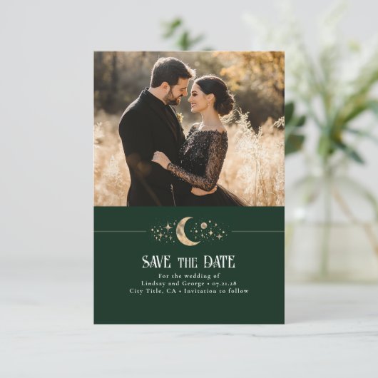 Sterren Moon Celestial Bewaar de datumfoto Save The Date (Staand voorkant)