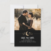 Sterren Moon Celestial Black Save the Date Foto (Voorkant)