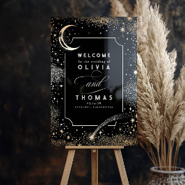 Sterren Moon Celestial Black Wedding Welkomstbord Acryl Bord