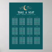 Sterren Moon Celestial Blauwgroen bruiloft Zitting Poster (Voorkant)