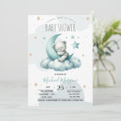 Sterren Moon Clouds Groene Teddybeer Baby shower Kaart (Staand voorkant)