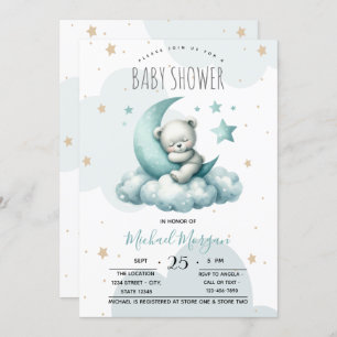 Sterren Moon Clouds Groene Teddybeer Baby shower Kaart