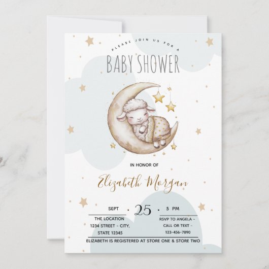 Sterren Moon Clouds Little Sheep Baby shower Kaart (Voorkant)