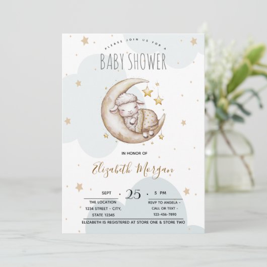 Sterren Moon Clouds Little Sheep Baby shower Kaart (Staand voorkant)