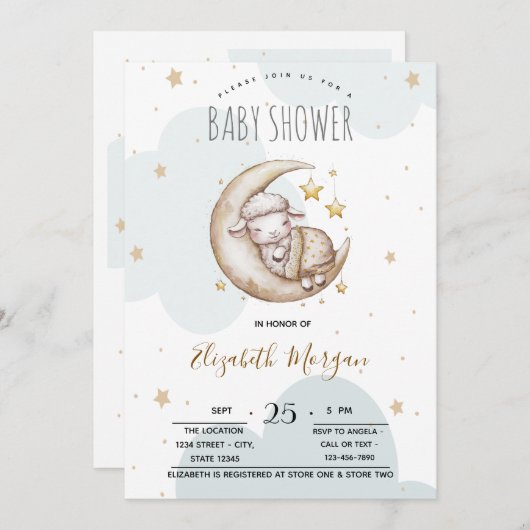 Sterren Moon Clouds Little Sheep Baby shower Kaart (Voorkant / Achterkant)