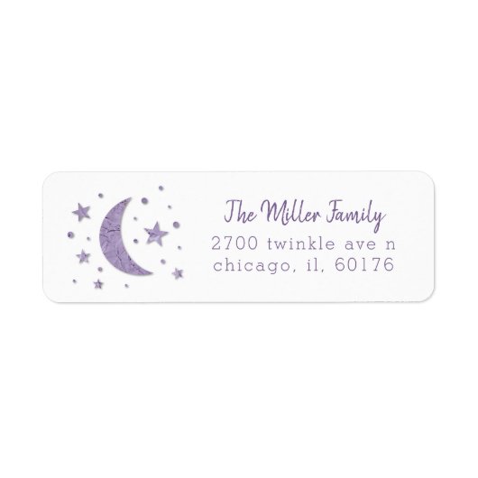Sterren Moon Lavender Baby shower Etiket (Voorkant)