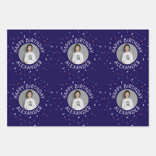 Sterren Moon Sun Wrapping Paper Flat Sheet Set van (Voorkant 2)