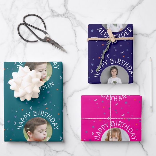 Sterren Moon Sun Wrapping Paper Flat Sheet Set van (Voorkant)