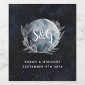 Sterren Moonlit Nacht Monogram Bruiloft Wijn Label Etiket (Enkel label)