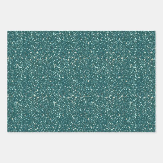 Sterren Night Sky Celestial Blauwgroen en gouden p Inpakpapier Vel (Voorkant 3)