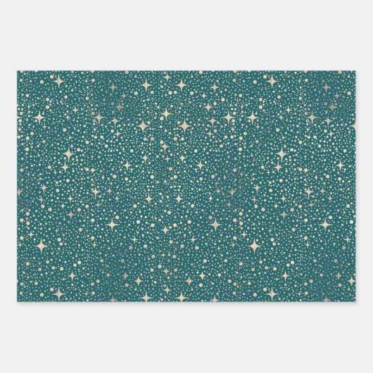 Sterren Night Sky Celestial Blauwgroen en gouden p Inpakpapier Vel (Voorkant)