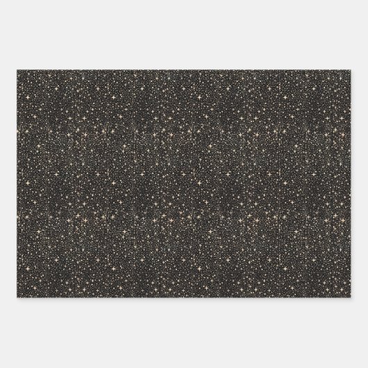 Sterren Night Sky Celestial zwart en goud patroon Inpakpapier Vel (Voorkant 3)