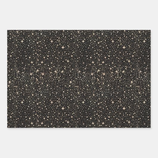 Sterren Night Sky Celestial zwart en goud patroon Inpakpapier Vel (Voorkant 2)