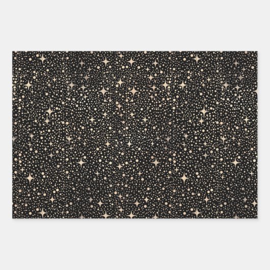 Sterren Night Sky Celestial zwart en goud patroon Inpakpapier Vel (Voorkant)
