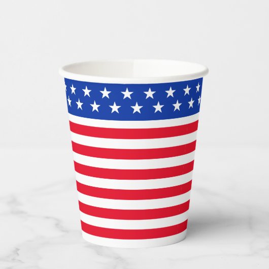 Sterren op blauw en rood wit gestreept papieren bekers (Links)