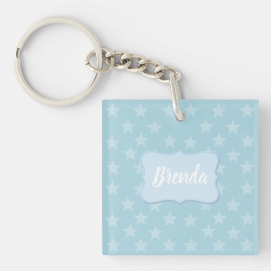 Sterren op blauw monogram of Aangepast Sleutelhanger (Voorkant)