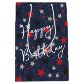 Sterren op blauwe denim medium cadeauzakje (Voorkant)