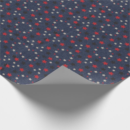 Sterren op denim cadeaupapier (Hoek)