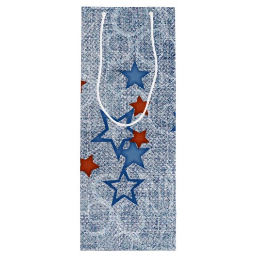 Sterren op Denim Wijn Cadeautas (Achterkant)