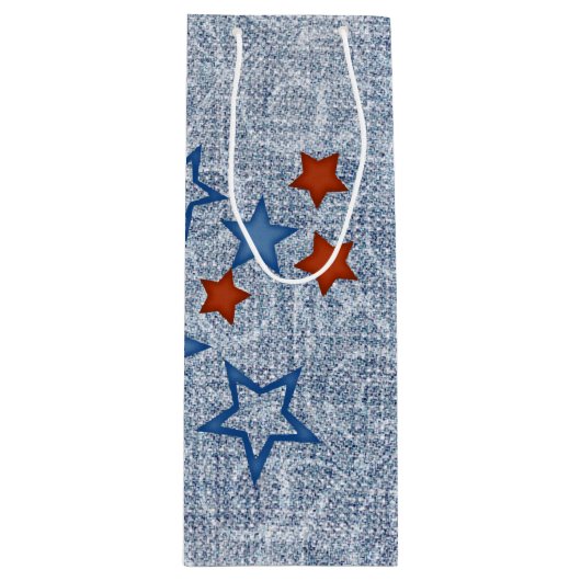 Sterren op Denim Wijn Cadeautas (Voorkant)