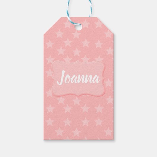 Sterren op Roze Monogram of Naam Aangepast Cadeaulabel (Voorkant)