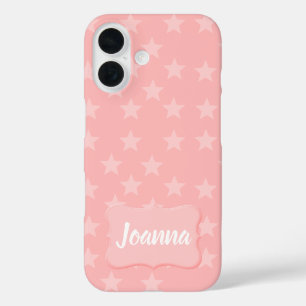 Sterren op Roze Monogram of Naam Aangepast iPhone 16 Hoesje