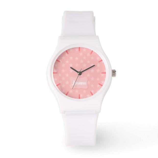 Sterren op Roze Monogram of Naam Aangepast Horloge (Voorkant)
