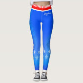 Sterren op zijstrepen met Jouw naam op lichtblauw Leggings (Voorkant)