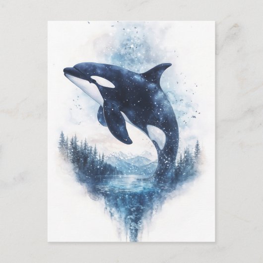 Sterren Orka Walvis Berg Bos Briefkaart (Voorkant)