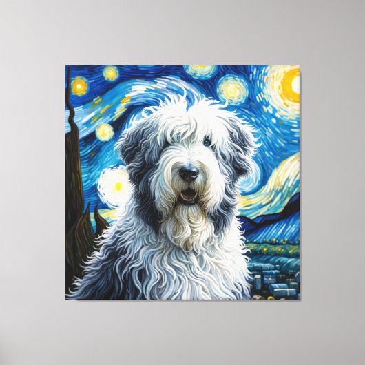 Sterren Oud Engels Sheepdog Hond Portret Canvas Afdruk (Voorkant)