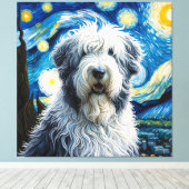 Sterren Oud Engels Sheepdog Hond Portret Canvas Afdruk (Insitu (Houten vloer))