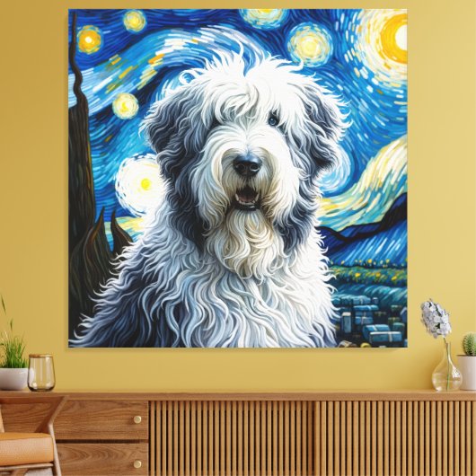 Sterren Oud Engels Sheepdog Hond Portret Canvas Afdruk (Insitu (Woonkamer))