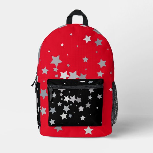 Sterren over rood en zwart bedrukte rugzak (Voorkant)